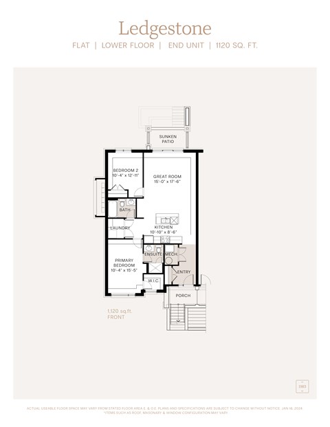 Floor plan for 2 beds, 2 baths, 1120 sqft